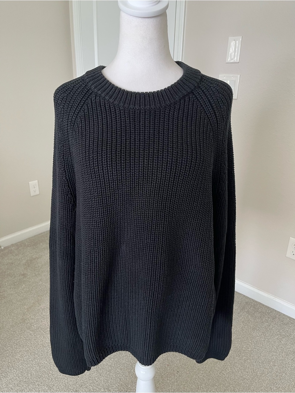 NWOT Quince 100% Organic Cotton Black Fisherman Ribbed Crewneck Sweater Size XL